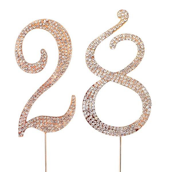MAGJUCHE Decoración para tartas de cristal dorado de 71 cm, número 28 diamantes de imitación para tartas de 28 cumpleaños, cumpleaños para hombres o mujeres, cumpleaños o 28 aniversario, suministros de decoración para fiestas