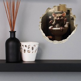 Monster Mouse On Toilet in Mouse Hole - 3D Wall Sticker Decal, Cartoon Home Decor Vinyl Art, Bookcase, Laptop, Classroom, Kids Room, Bedroom, Children, Adorable