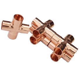 5 x 15mm Copper End Feed Equal Copper Cross 4 Way Pipe Fitting Plumbing Air Conditioning Cooling Central Heating Gas Pipes