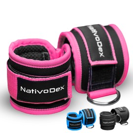 NativoDex Ankle Strap Pulleys Gym (Pack of 2) - Ankle Brace for Padded Pulley - Specific Use for Ankle and Shoulder / Deltoides (Pink)