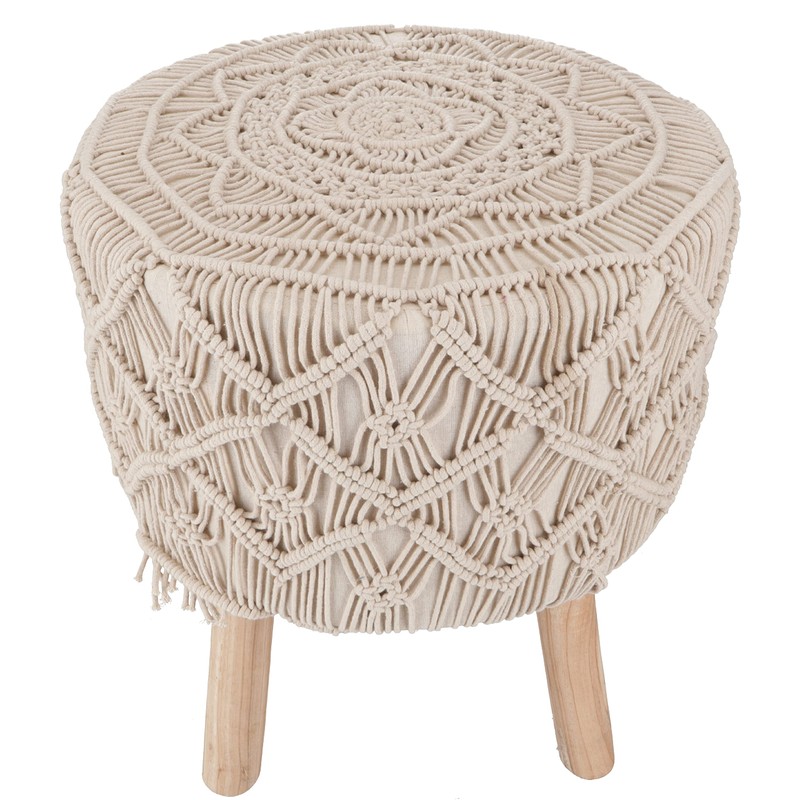 GURU SHOP Macrame Stool, Natural Boho Stool - Model 2,