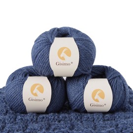 Gisimo 100 % lana merina, hilo lujoso y suave de 3 capas para tejer a mano y ganchillo (azul marino, 3 bolas)