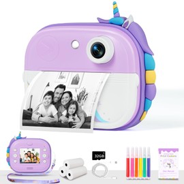 Kids Camera Instant Print, Christmas Birthday Gifts for Girls Age 3-12, Ideal Toy for 3 4 5 6 7 8 9 10 Years Old Girls Boys, Toddler Camera Toys with 3 Rolls Print Paper & 32GB Card (Purple)