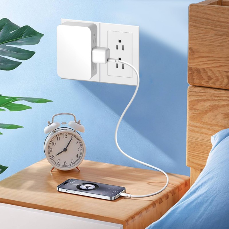 FiiMan 6 Outlet Wall Adapter, UL Listed 3-Prong Grounded Outlet