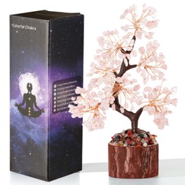GUJOXILA Rose Quartz Crystal Tree Healing Crystals Gift for Women Rose Quartz Crystals Tree of Life Money Tree Pink Spiritual Meditation Reiki Gifts Office Desk Decor Ornament