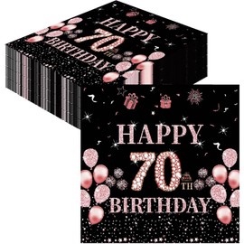 GROVBLE Pack of 40 Napkins 70th Birthday, 70th Birthday Decoration Napkins, 70th Birthday Woman, Happy Birthday Napkins, Rose Gold Napkins, Birthday, 70th Birthday Napkins, 33 x 33 cm