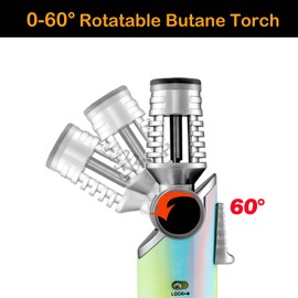 DOUBFIVSY Butane Torch Lighter, 60° Rotatable Refillable Kitchen Cooking Torch Windproof Adjustable Flame Lighter with Fire Lock for Baking Creme Brulee BBQ, Butane is Not Included (Colorful)