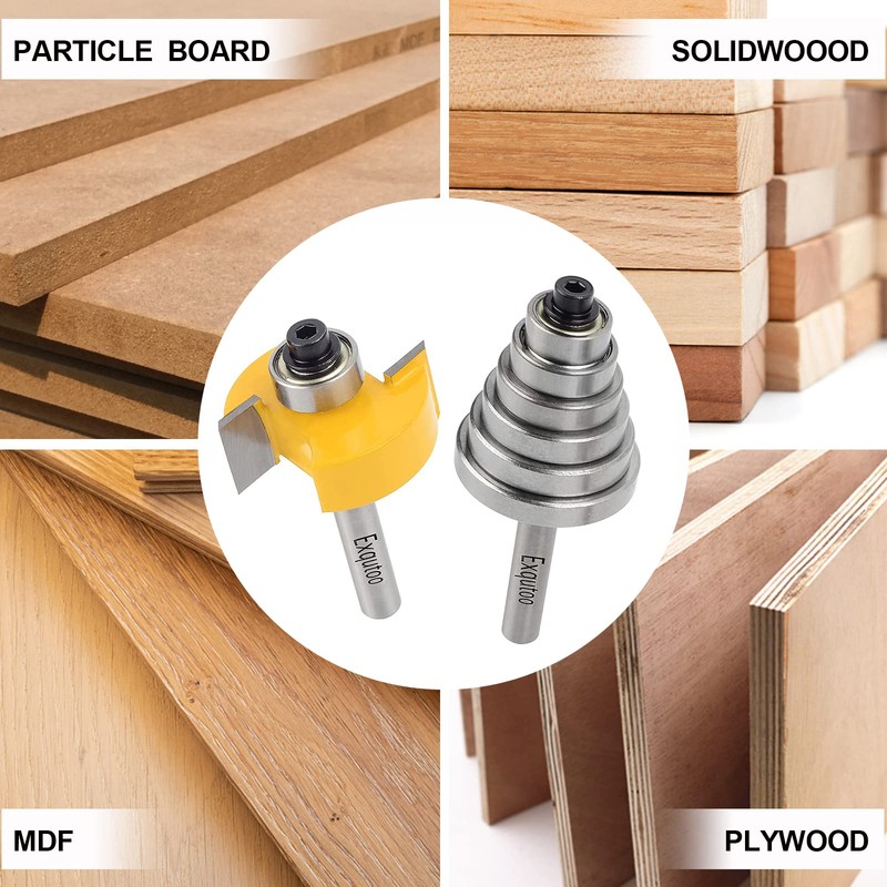 Exqutoo 1/4 Inch Shank Rabbet Router Bit Set with 6