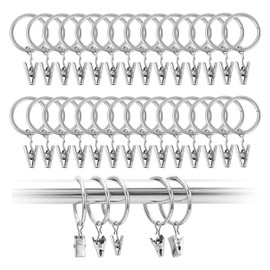 Pack of 50 Curtain Rings with Clips, 25 mm Inner Diameter Curtain Rings, Shower Curtain Metal Clips, Metal Window Curtain Hanging Ring for Curtains Washing Lines