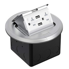 WEBANG Round Pop Up Floor Outlet Box with 20 Amp USB Tamper-Resistant TR Receptacle Outlet, Corrosive Resistant Hardware, ETL Listed, Silver