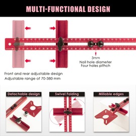 XASMA 4in1 Router Milling Groove Bracket, Aluminum Alloy Circle Cutting Jig for Cabinet Hardware, Woodworking Router Guide, Adjustable Tool, Red