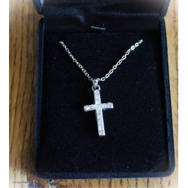 Silver Crystal Cross Statement Chunky Pendant Rhinestone Necklace for Women Religious Christianity Jewelry Spirituality Charm
