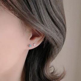 Michooyel S925 Dainty/Turquoise Floral Studs Earrings Minimalist Stacking Earrings for Women, Metal Gemstone, Cubic Zirconia