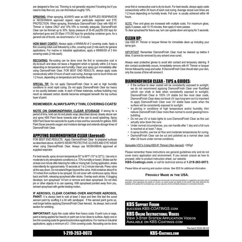 KBS Coatings 8124 Clear Satin Diamond Finish Aerosol, Covers 35