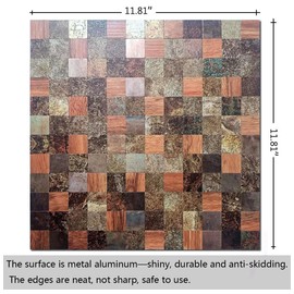 sanyeskkiy 10 Sheets Peel and Stick Backsplash Tile, Self-Adhesive Mosaic Tile, Stick on Kitchen, Bathroom Vanities, Fireplace Décor, Laundry Table(11.8" X 11.8") (Wooden Red&Printed Black)