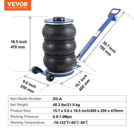 VEVOR Air Jack with Adjustable Handle, Max 5 Ton/11000 lbs Triple Bag Air Jack, Airbag Jack with Six Steel Pipes, Lift up to 18.5 inch/470 mm, 3-5 s Fast Lifting Pneumatic Jack for Car, Garage, Repair:_5T - Adjustable Long Handle - Blue