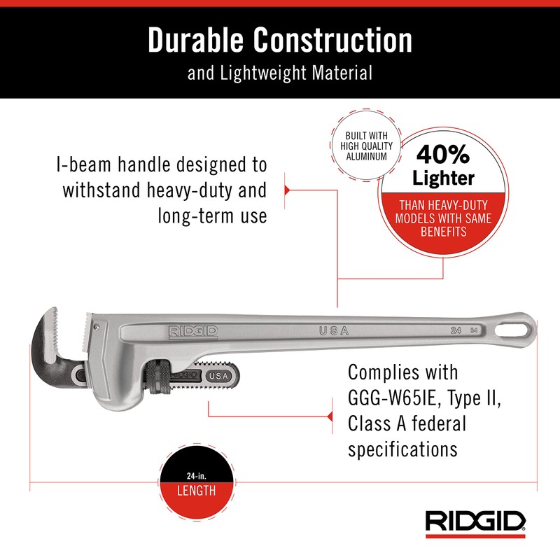 RIDGID 31105 Model 824 Aluminum Straight Pipe Wrench, 24-inch Plumbing
