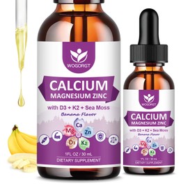 Calcium Citrate 1000mg Liquid Supplement with Vitamin D3, K2 for Women and Men - Calcium Magnesium Zinc d3 k2 Supplement with Sea Moss Extract for Bone, Teeth Support, Banana Flavor - 1 Fl Oz (2 Pack)
