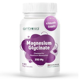 Ambrosial Chelated Magnesium Glycinate - 350 mg of Magnesium Glycinate – High Strength Mag.Supplement for Women & Men, Gentle on Stomach, Vegan, GMP Certified, 120 Capsules (4 Months Supply)