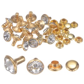 HARFINGTON 20pcs Crystal Rivets 8mm Rhinestone Rivets Rapid Stud rivets for Clothing Leather Crafting Fabric Arts Crafts Decoration Leathercraft DIY Leather-Craft, Gold & Transparent