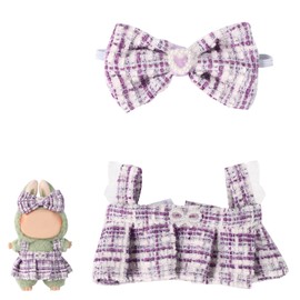 2pcs 17cm Doll Dress Set, Chic and Elegant Tweed Sleeveless Dress with Bow Headband Gorgeous Outfits and Accessories No Doll Included(Purple