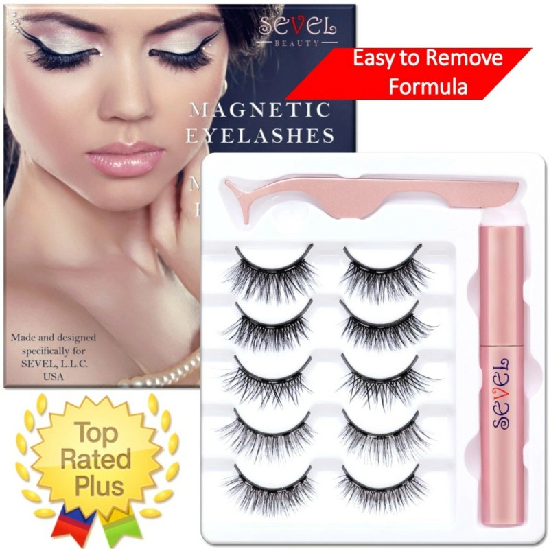 SEVEL Magnetic Eyeliners and Eyelashes, 5 Pairs Natural and Reusable