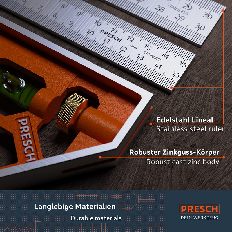 Presch Combination Square Set 150mm & 300mm Metric – Two