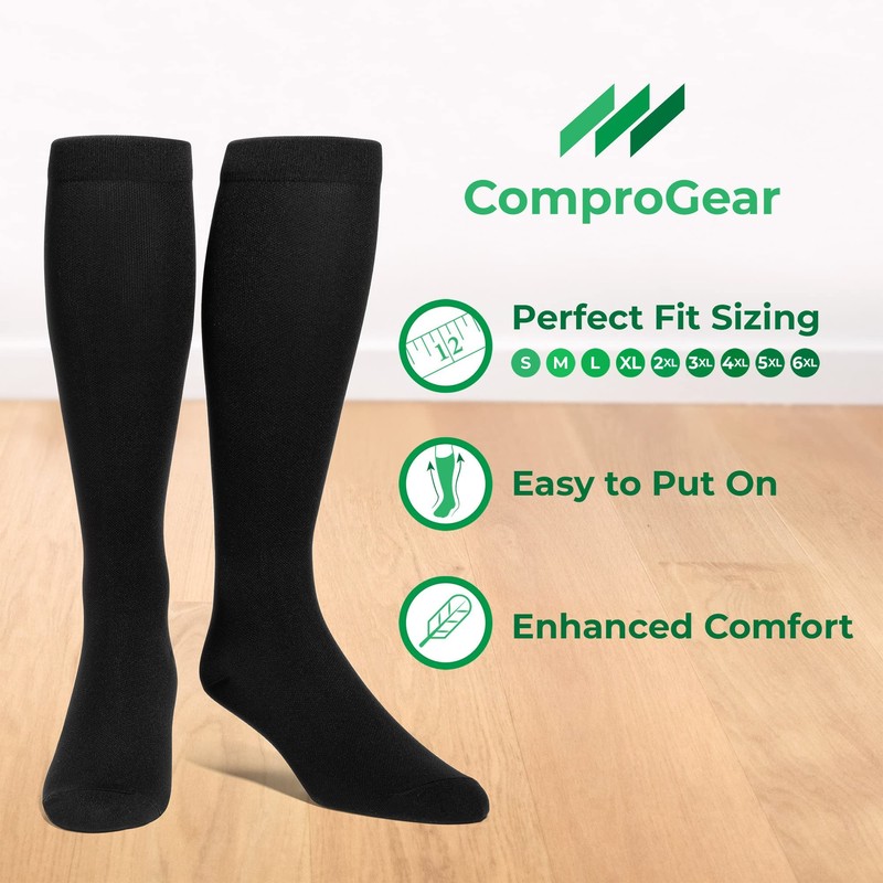 ComproGear Compression Socks (6X-Large, Onyx Black)