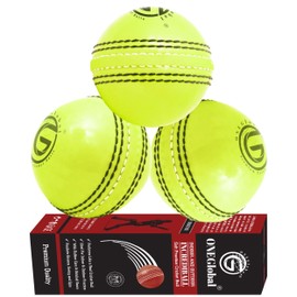 ONEGlobal Incrediball Soft Practice Cricket Ball | Outdoor & Indoor Rubber Cricket Ball With Core & Stitched Seam | For Practice, Honing Skills & Family Fun (3-Fluoro Yellow)