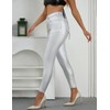 LBDLONGBIDA High Waist PU Leather Pants Stretch Skinny Disco Metallic
