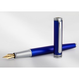 BEILUNER Luxury Fountain Pen Set,Solid 24K Gilded Medium Nib, Modern Classic Limited Edition -Includes 6 Ink Cartridges&Ink Refill Converter with Gift Case-Perfect for Men and Women（Charming blue）