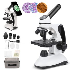 BNISE Microscope kit for Kids Adults Students, 40X-2000X Magnification, Prepared Slides Kit, Dual LED Illumination, All Glass Optics, and Cordless Capability for Children Beginner