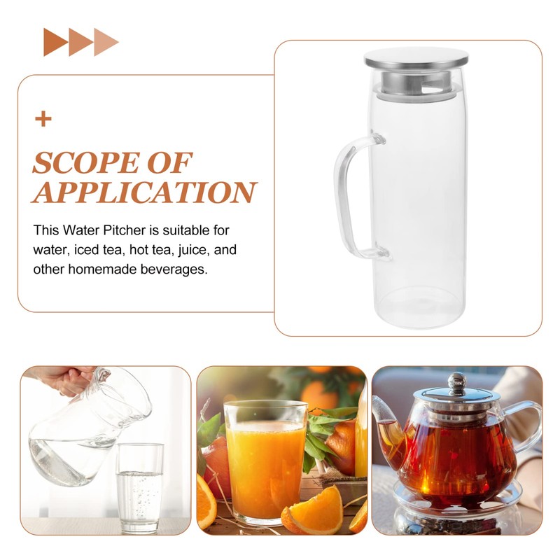 Kichvoe Water Filter Pitcher Glass Water Kettle with Lid Ergonomic