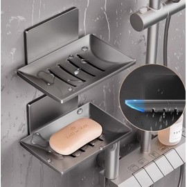 Bathroom 2p non-perforated metal pedestal soap design set premium installation soap holder faded white 2p
