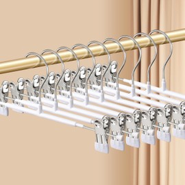 HWAJAN Pants Hangers with Clips 20 Pack Adjustable Skirt Hangers for Women Non-Slip Trousers Hanger for Jeans Clothes Hangers for Pants Heavy Duty Space Saving Shorts Hangers,White,12Inch