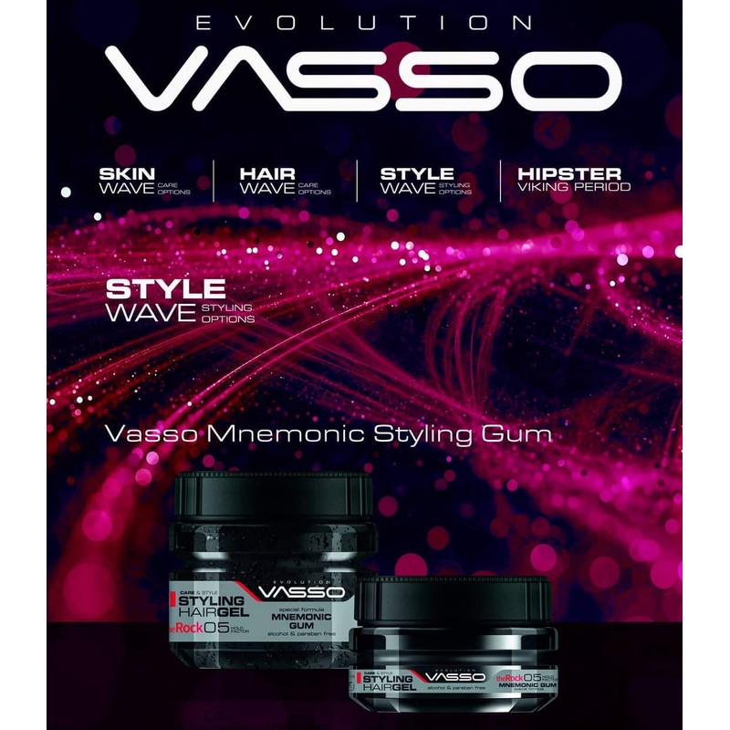Vasso Styling Hair Gel The Rock 05 Mnemonic Gum, Silver,