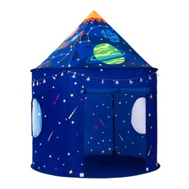 Tienda de campaña con diseño de nave espacial para niños con luces de estrellas, casa de juegos con temática de astronautas, plegable, para interiores y exteriores, regalo de aventura espacial