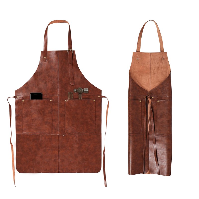 MIKI WELL Leather Welding Rustic Apron with Large Pockets and