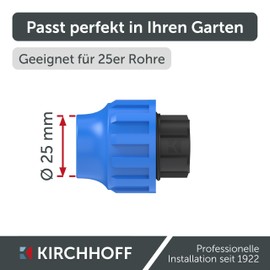 Kirchhoff Fitting End Piece | Plastic | 25 mm | for HDPE Pipe | Various Sizes | DVGW Tested | Drinking Water Quality | Made in EU, Black