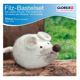 Glorex 6 2902 604 - Kreatives Filz Bastelset Maus, Filzset mit Trockenfilzwolle, fertige Figur ist ca. 12 x 6 cm groß