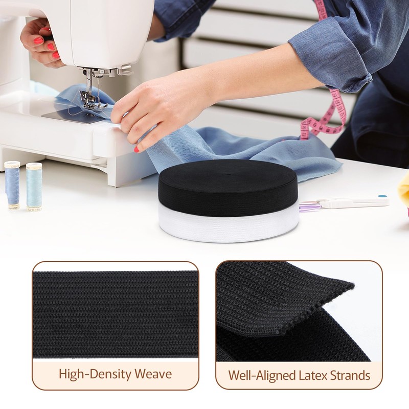 VynyQoo 20mm Elastic for Sewing, 2 Rolls 12m Long Thick