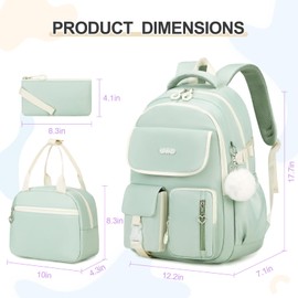 DIGOBAY Backpacks for Girls, 3PCS School Backpack with Lunch Box Pencil Pouch for Teen Girls Kids Elementary Primary Middle High College Travel School bag Bookbag Set （Green）