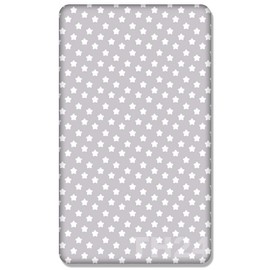 Babymam 100% Cotton Cot Sheets 120x60 Fitted with Printed Design Cot Bedding Travel Sheet Toddler Bed Crib Cotbed Sheets (Big White Stars on Grey Background)