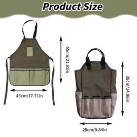 vesaneae Garden Tool Bag and Apron, 38 x 25 x 9 cm Garden Tool Bag with 8 Pockets and Handle, 45 x 55 cm Adjustable Neck Apron with 6 Pockets for Women Men Indoor Outdoor Gardening
