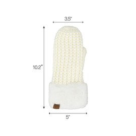 C.C Waffle Knit Mittens For Women - Acrylic Stretchable Soft Warm Knit Cold weather Winter Gloves (Ivory)