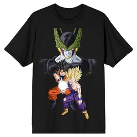 Dragon Ball Z Cell Goku and Gohan Men's Black T-shirt-4XL