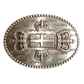 Norman K Modedesgin British Crown Union Jack Belt Buckle, Antique silver