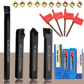 VeYocilk Lathe Drill Bar:S12M SCLCR09/SCLCR1212H09/SCLCL1212H09/SCMCN1212H09 Metal Lathe Tool Holder with 10 CCMT09T304 Carbide Inserts,4 Wrenches