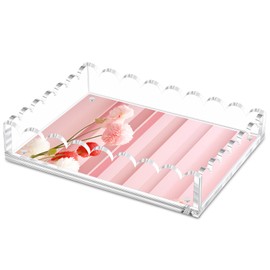 Acrylic Scalloped Tray with a Magnetic Mat for Photos Art Messages Serving Tray Organiser Includes Anti-Slip Pads for Coffee Table (8 * 10 Inch)