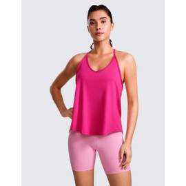 CRZ YOGA Lightweight Tank Top for Women V Neck Spaghetti Strap Workout Tanks Tie Back Yoga Sleeveless Shirts Halter Camisole Granita Pink Large